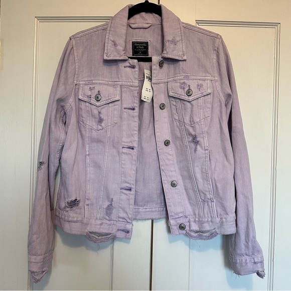 *NWT* Abercrombie & Fitch Distressed Denim Purple Lilac Jean Jacket - Picture 4 of 13